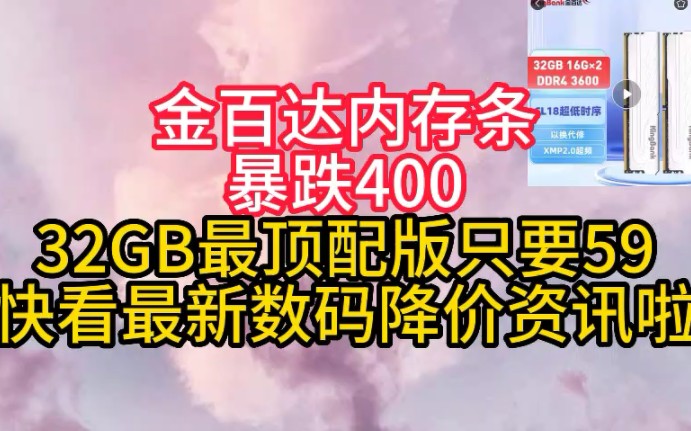 金百达内存条价格暴跌400,降至史低价!32GB最顶配版只要59元!需要的小伙伴们抓紧上车!哔哩哔哩bilibili