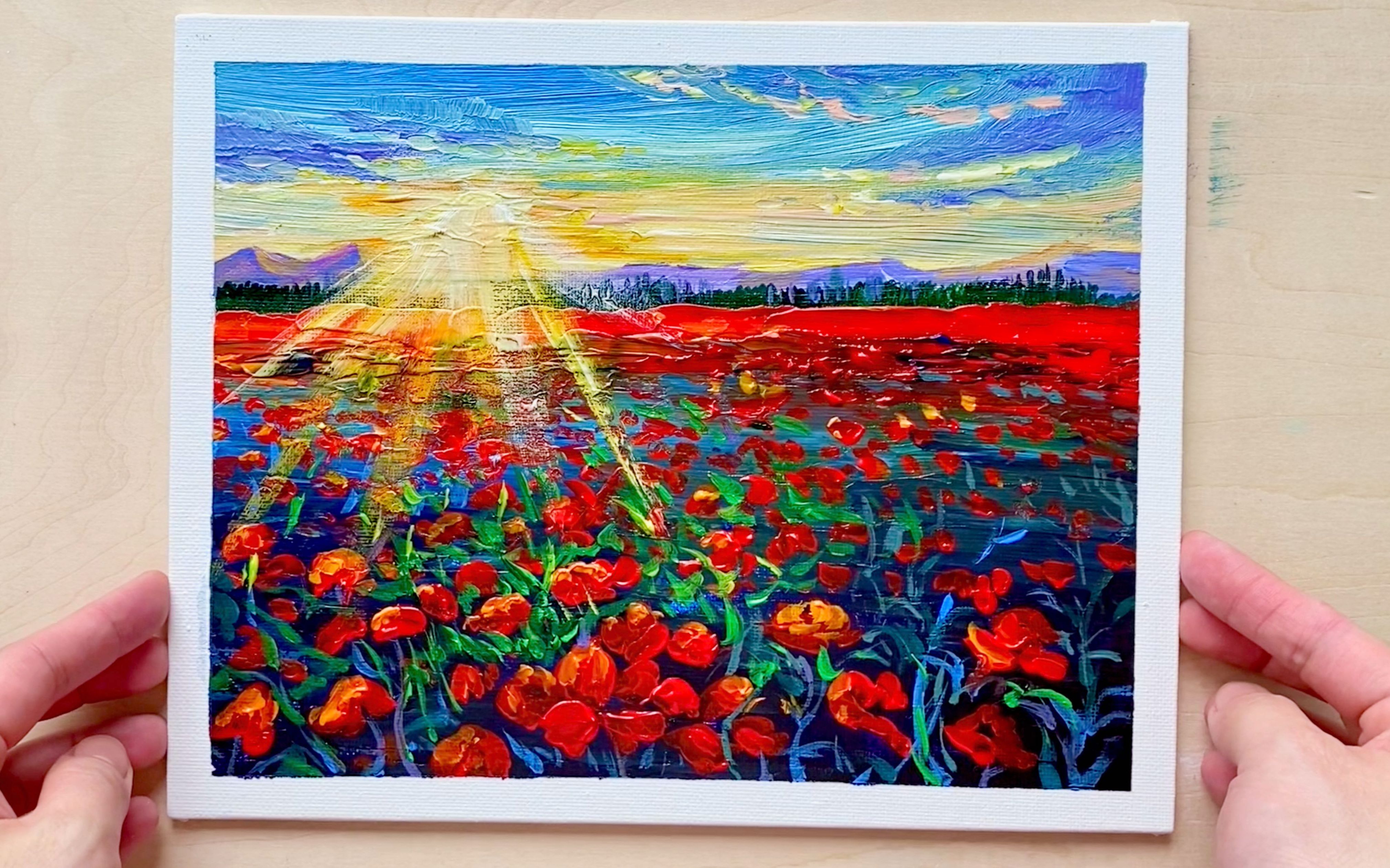 【丙烯画】朝阳下的花海/都会好起来! 「看看也放松」