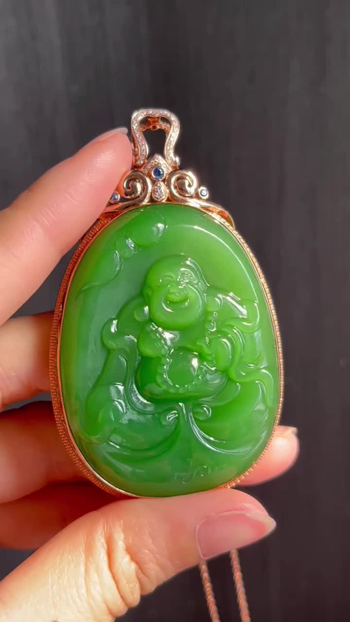精品碧玉佛公吊坠