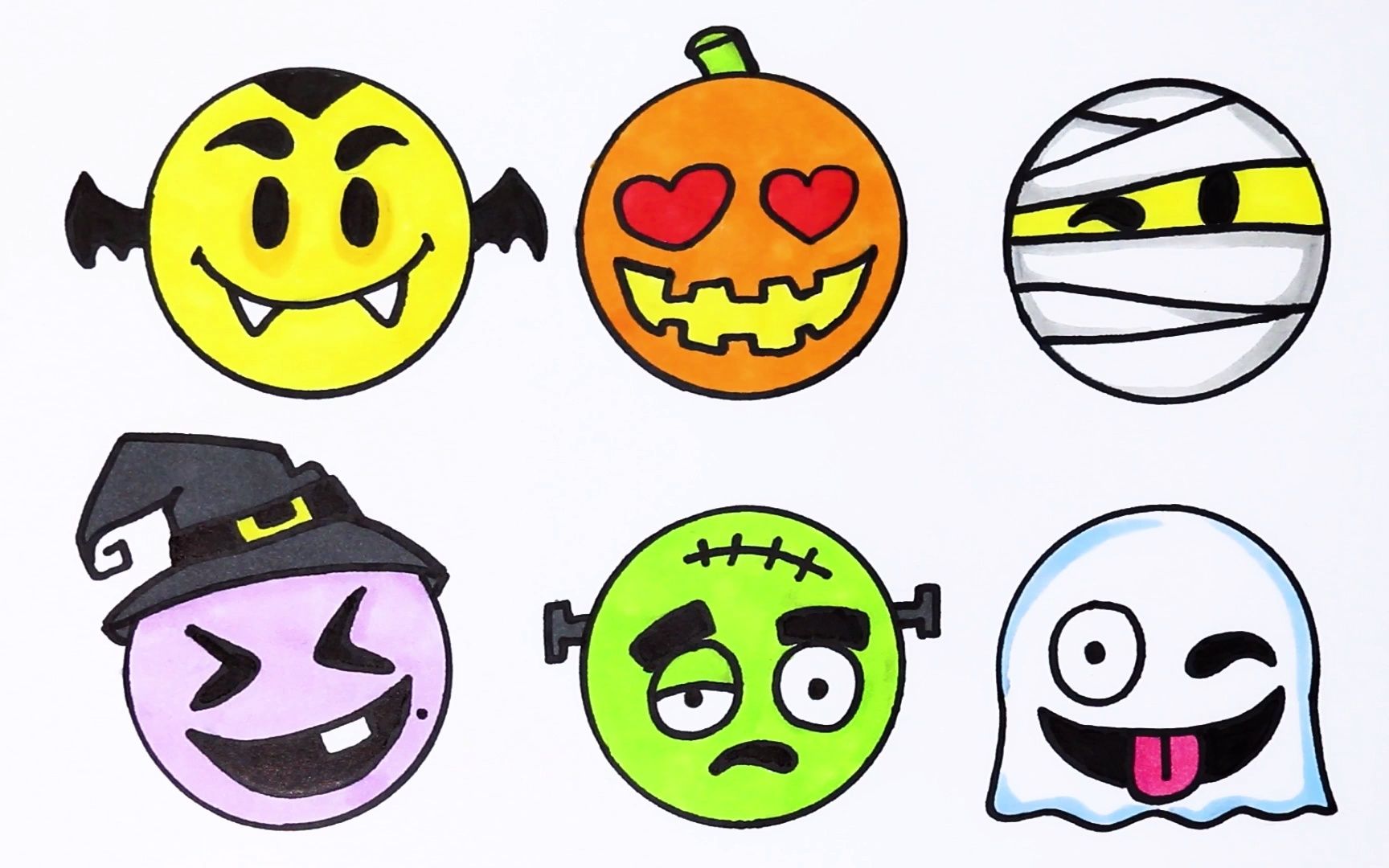 draw emoticons ghost, witch, vampire & spooky coloring book