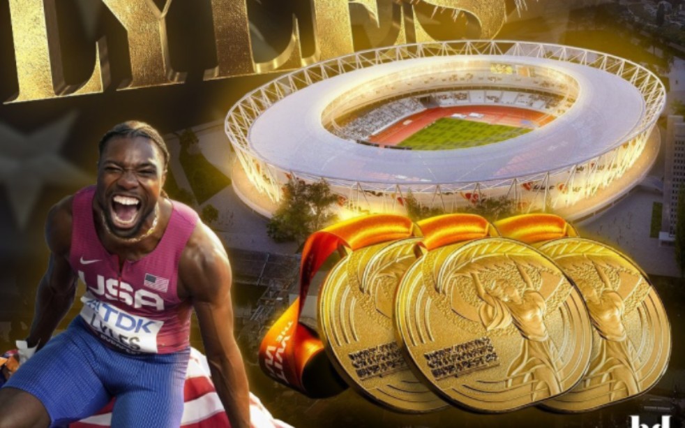 恭喜诺亚61莱尔斯2023年布达佩斯世锦赛豪取男子100米,200米,4x100
