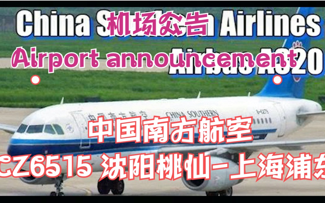 【机场公告】中国南方航空 CZ6515 沈阳桃仙上海浦东【登机 boarding】哔哩哔哩bilibili