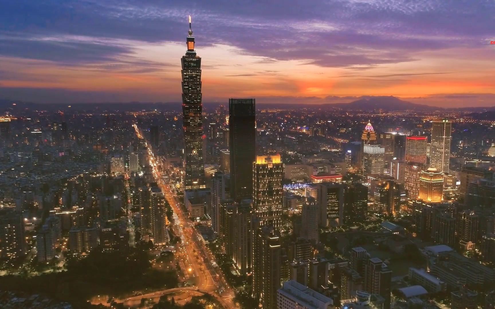 航拍台北城市夜景灯光