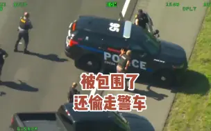 Download Video: 嫌犯偷了警车被撞停后，在十几位警察包围下，又偷了一辆警车逃跑