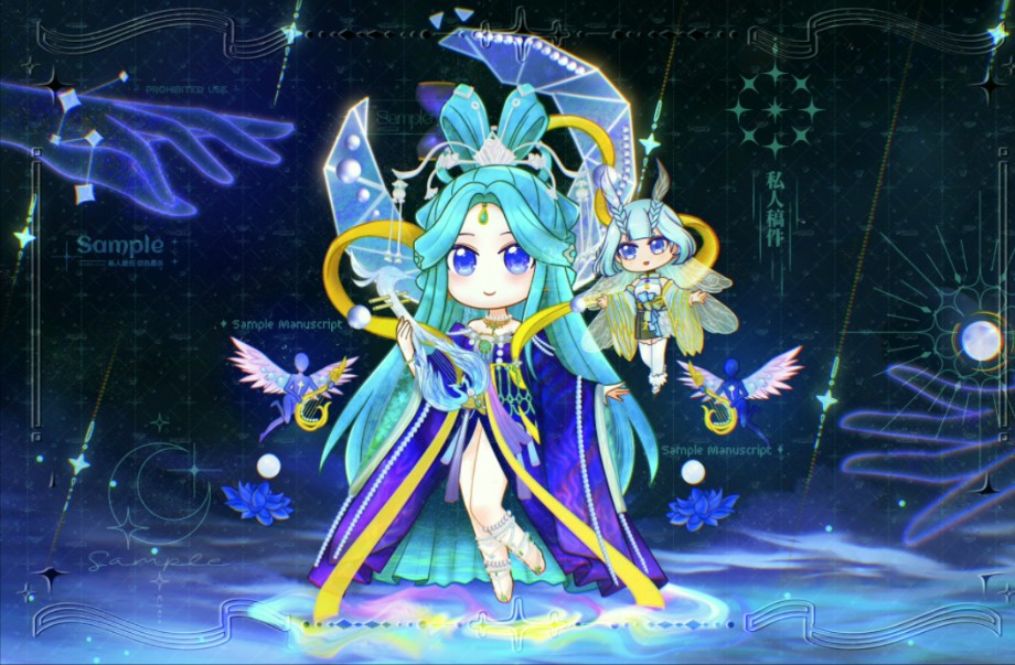 【绘画过程】平安京紧那罗典藏皮肤璨时星翡和虫师赏金银霜白露【稿件