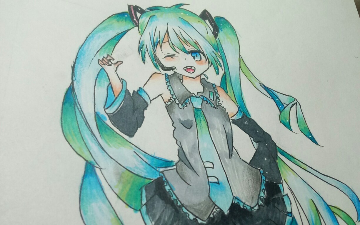 【马克笔】第二次初音未来上色过程,竟遭家长客串……拜托,我还在录