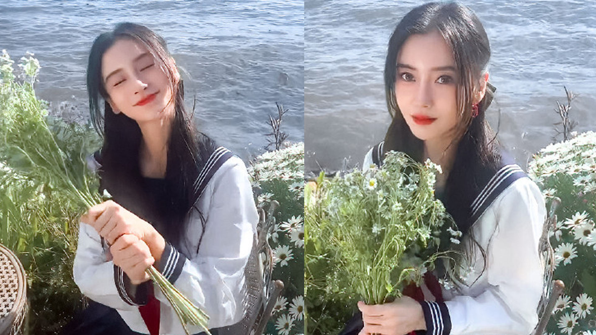 33岁杨颖穿jk制服庆生,嫩得像刚十八岁的少女,捧花甜笑好心动