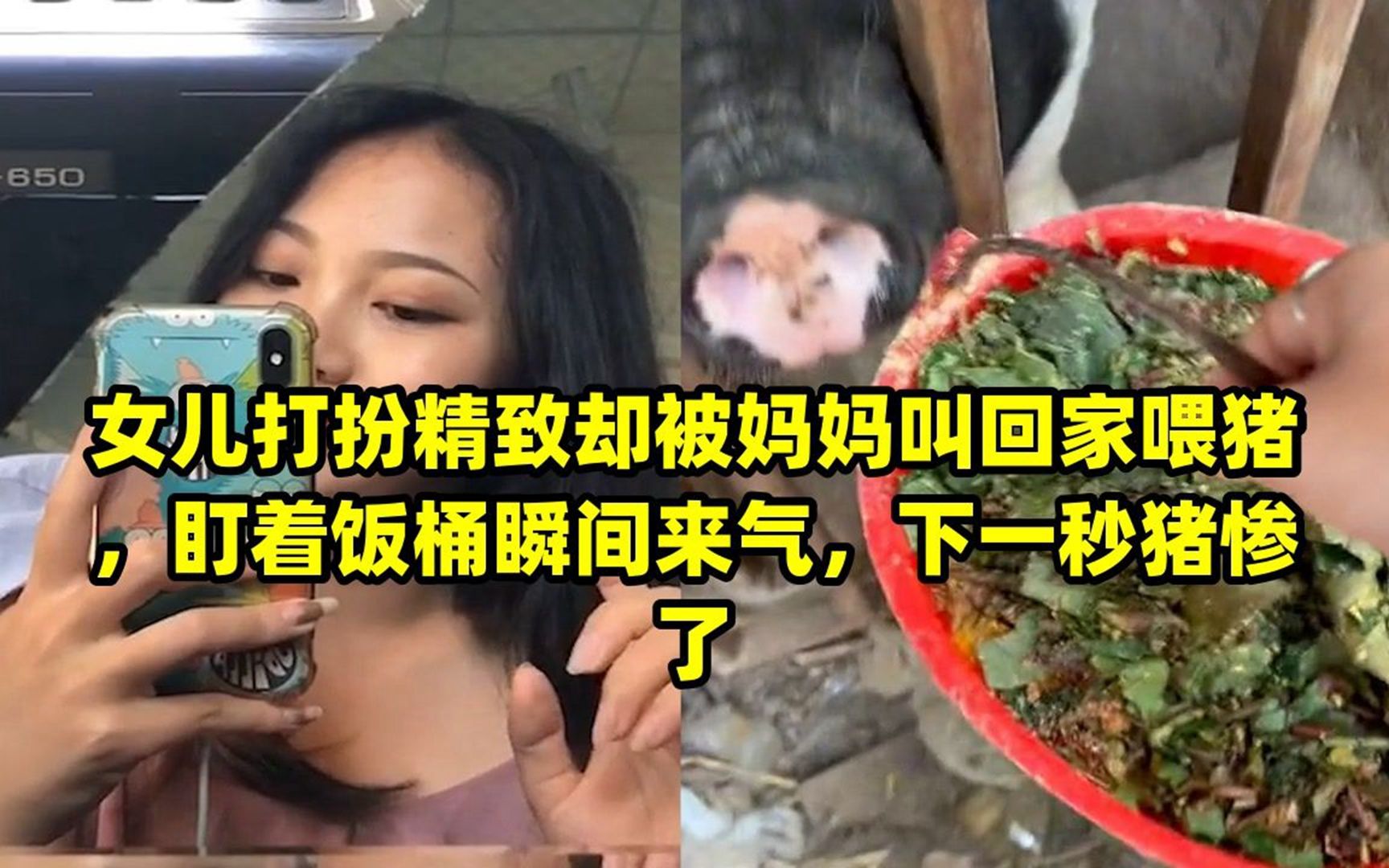 女儿打扮精致却被妈妈叫回家喂猪,盯着饭桶瞬间来气,下一秒猪惨了哔哩哔哩bilibili