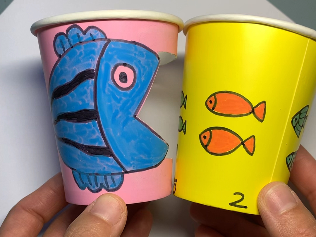 一次性纸杯制作好玩的游戏～大鱼吃小鱼.