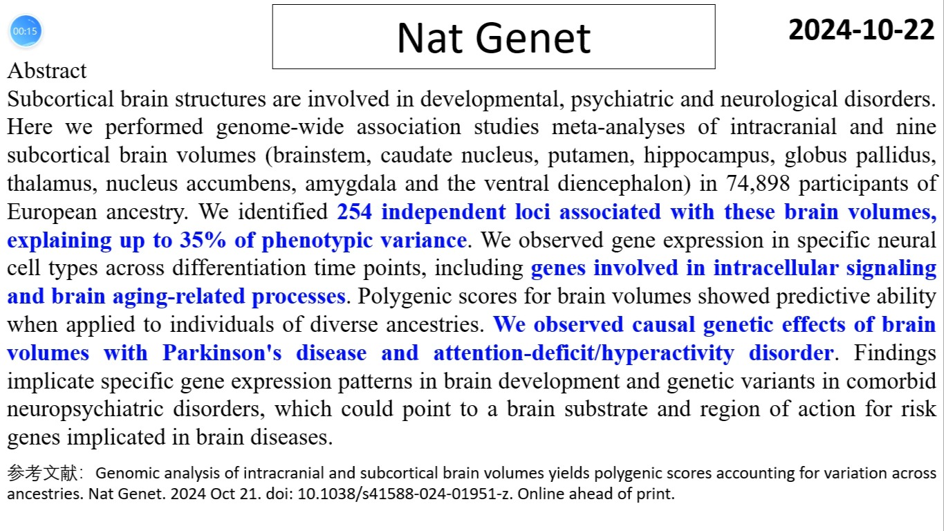 Nature Genetics—科学家通过GWAS研究揭示了颅内和皮层下结构体积相关的254个独立的基因组位点哔哩哔哩bilibili