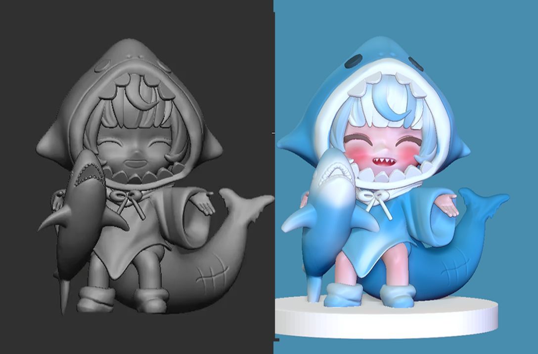 zbrush手办角色雕刻教学,风格化"鲨鱼妹"手办高模雕刻制作讲解