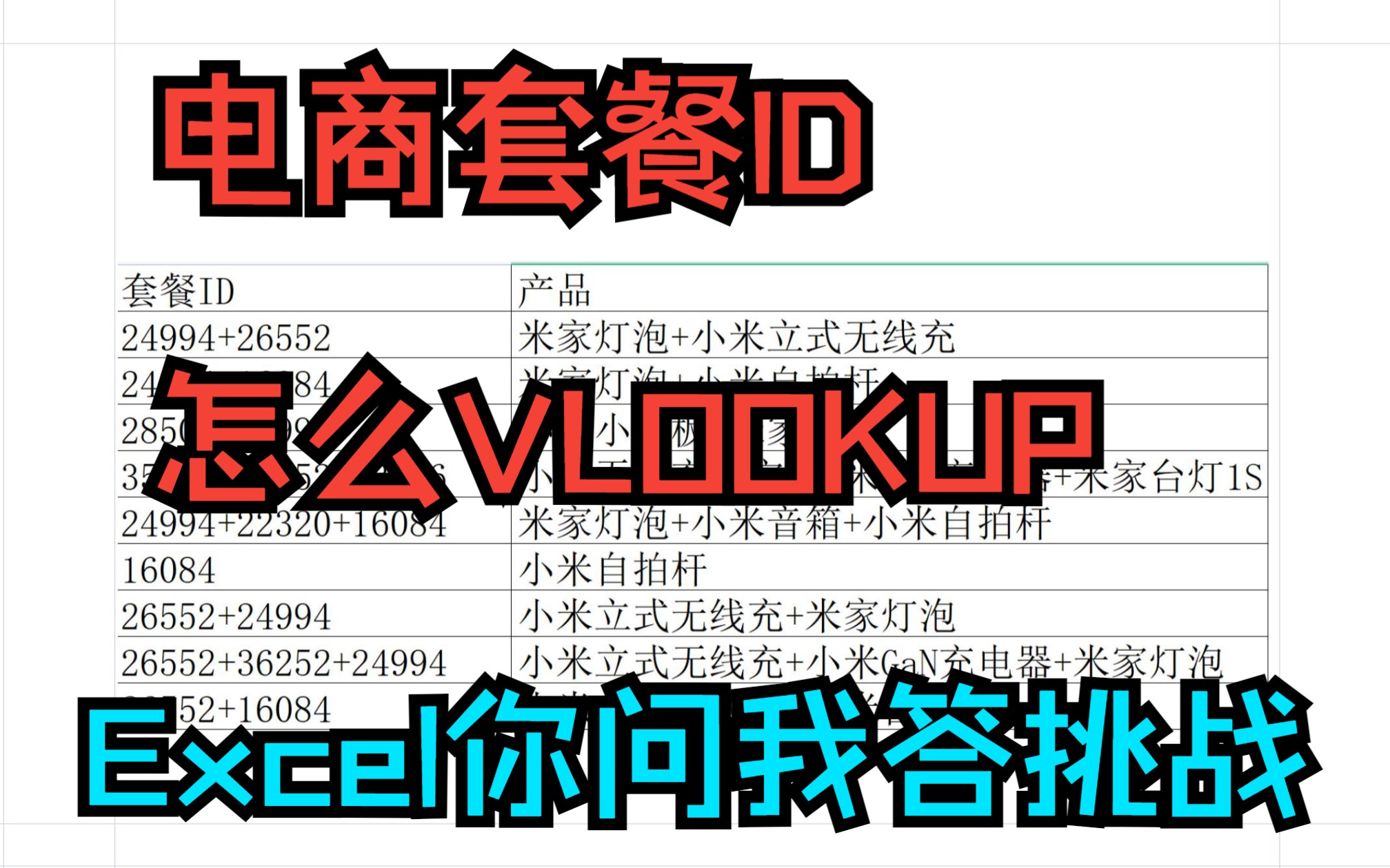 《Excel你问我答挑战》电商套餐,多ID怎么一起VLOOKUP,查找返回哔哩哔哩bilibili