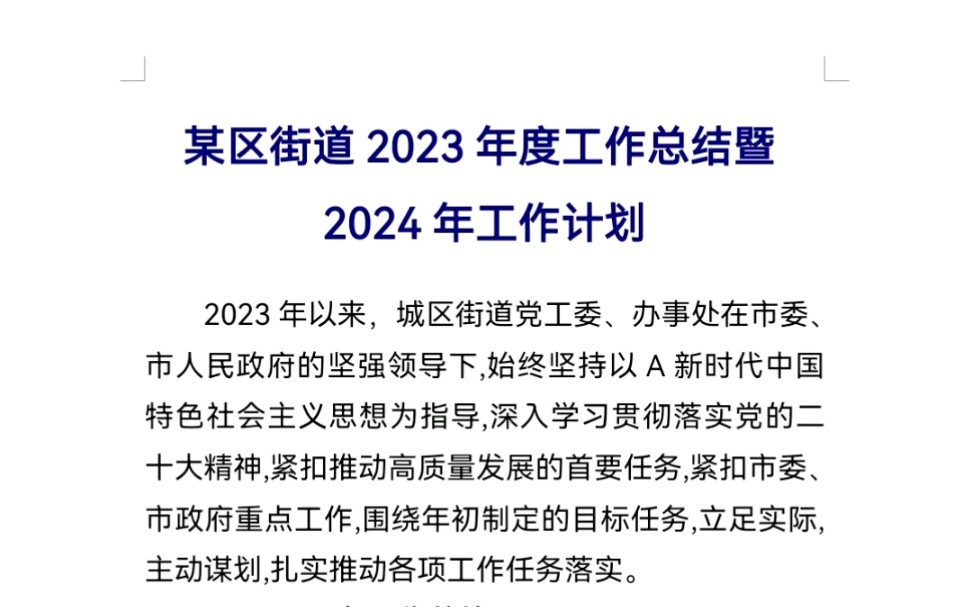 某区街道2023年度工作总结暨2024年工作计划哔哩哔哩bilibili