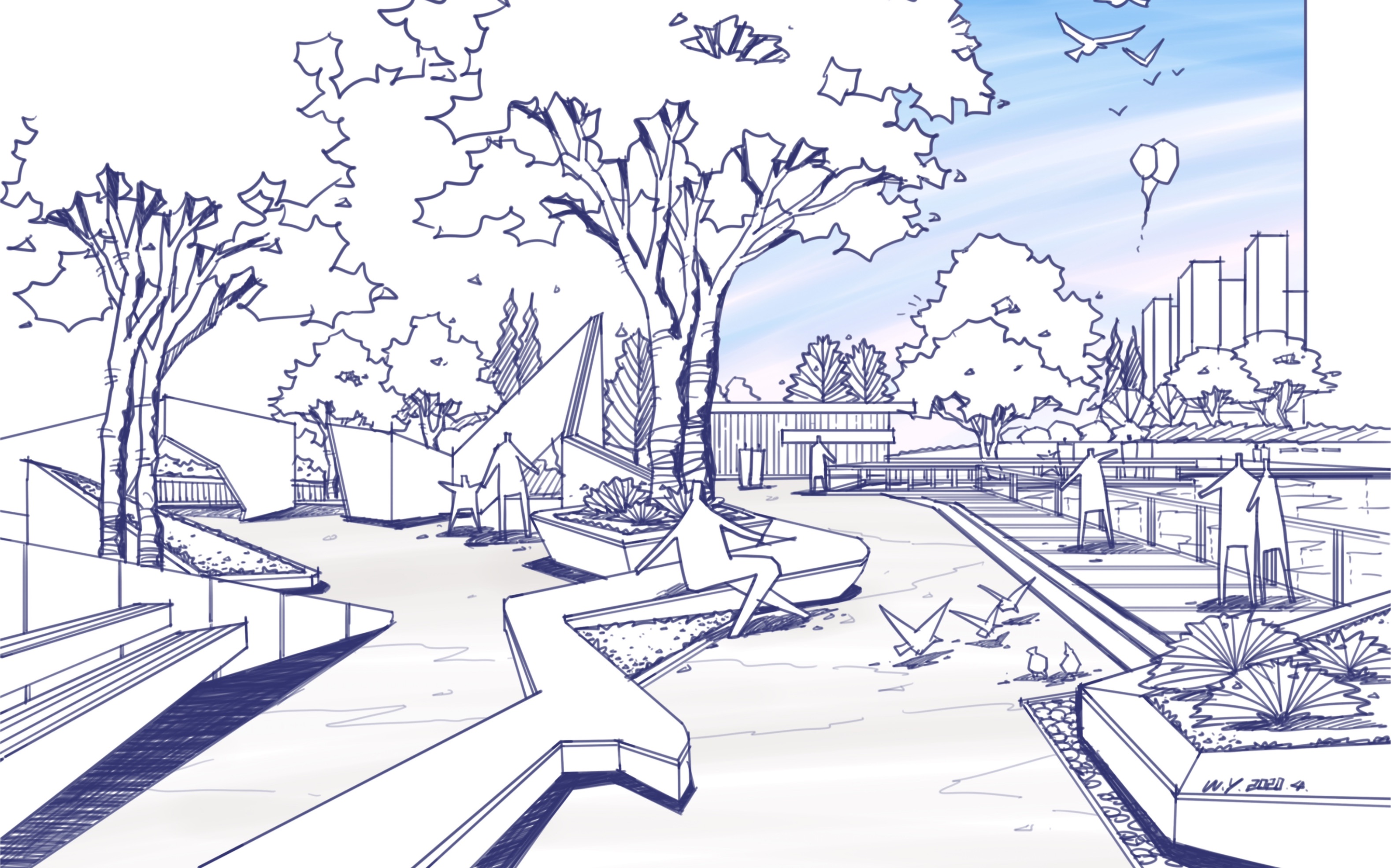 【ipad pro手绘】ipad手绘景观设计效果图(二)