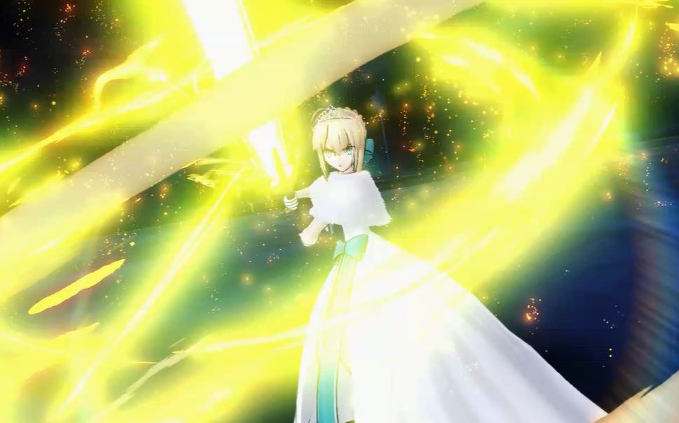 【fgo街机】呆毛王 阿尔托莉雅 全身灵衣 周年纪念·纯白礼服 战斗