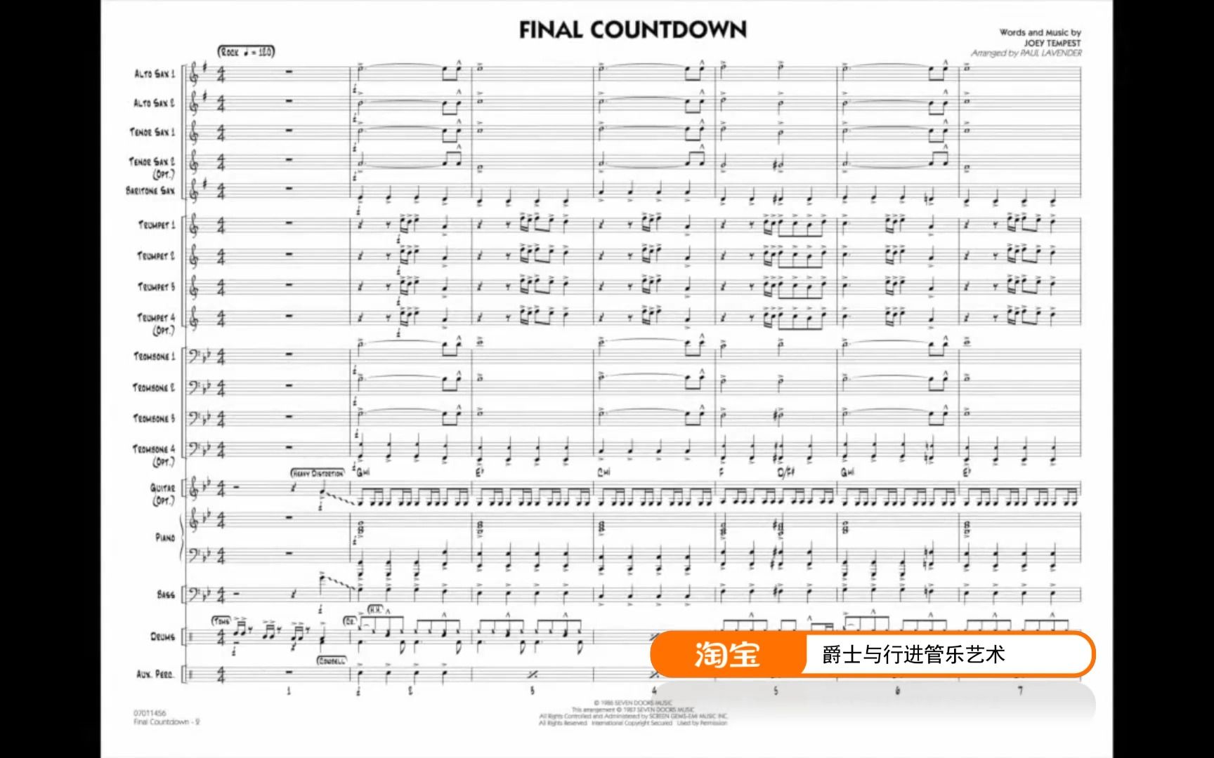 [图]Final Countdown 赌神出场音乐 爵士大乐队/Big Band/Jazz Band乐谱