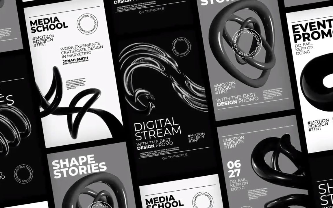 6款现代极简3d几何元素动态社交媒体app海报排版设计ae模板shapes