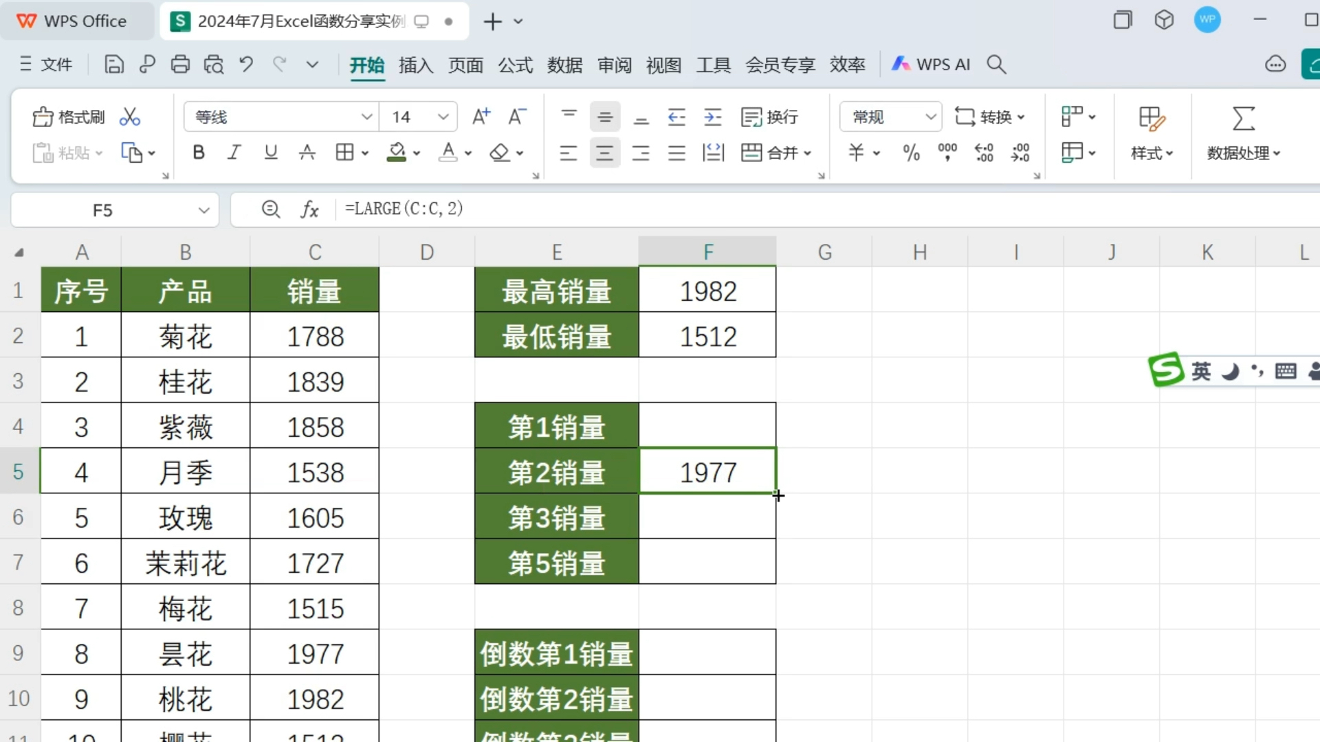 wps表格名次怎么弄