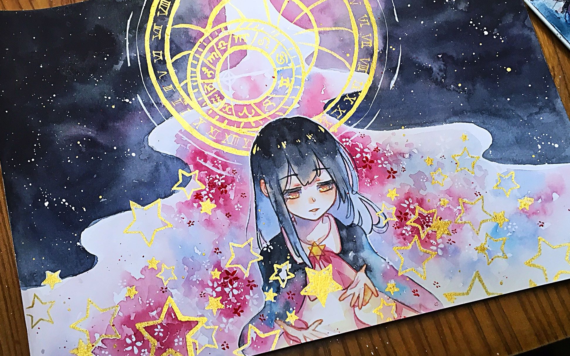 【暄】【水彩】[满天星}画拟人小姐姐的水彩手绘上色过程ww