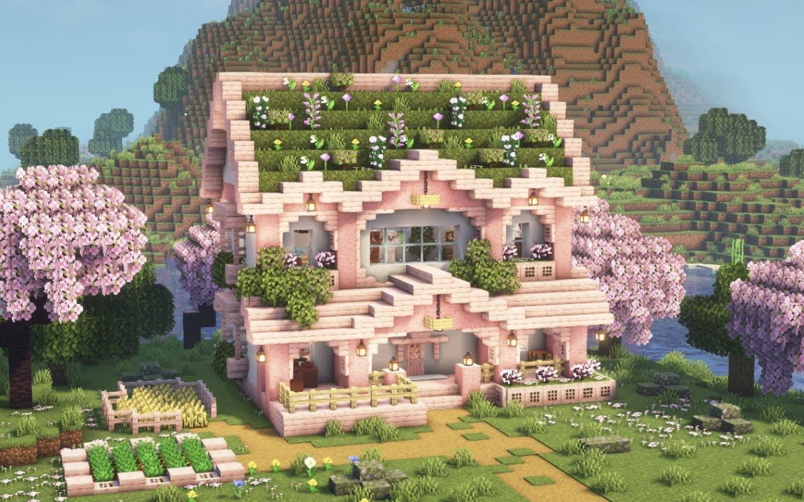 【minecraft】自然风格樱花屋-梦网甍惘-minecraft!-哔哩哔哩视频