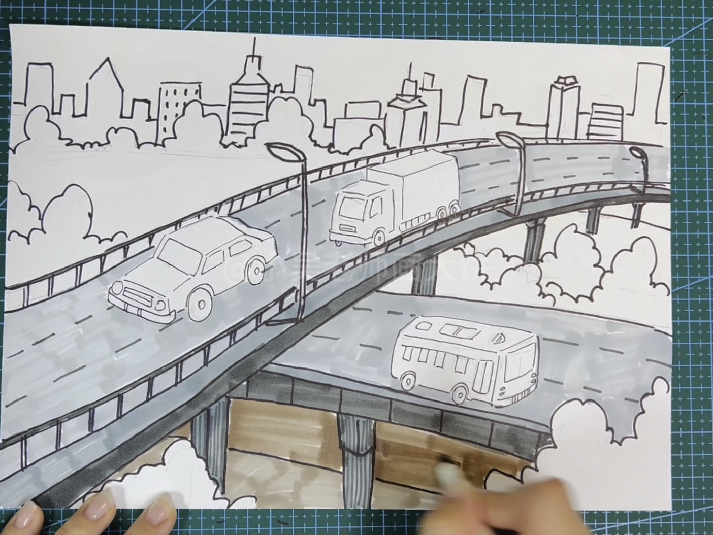 岭南版美术三年级下《壮观的高架桥》原创示范