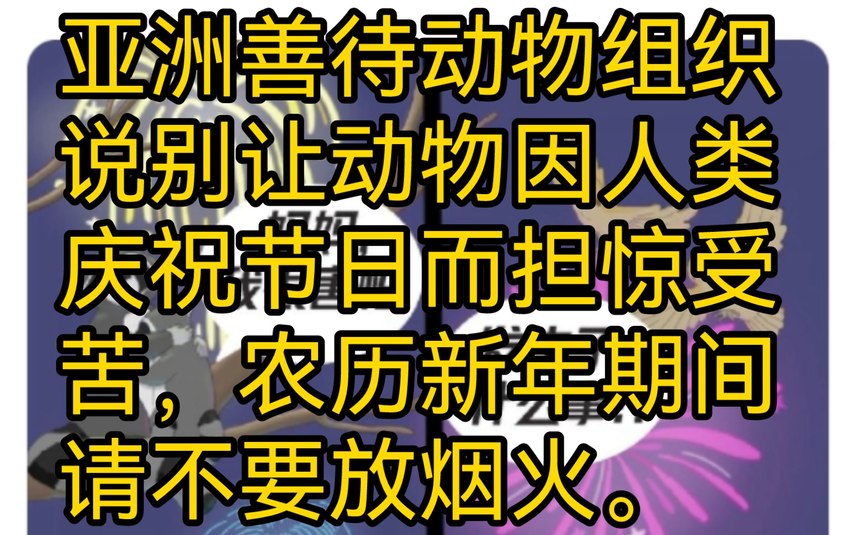 亚洲善待动物组织说别让动物因人类庆祝节日而担惊受苦,农历新年期间请不要放烟火.哔哩哔哩bilibili