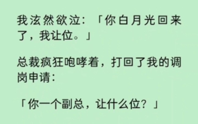 你白月光回来了,我让位.总裁咆哮着打回我调岗申请“你一个副总,让什么位?” 《逐风离职》~知乎哔哩哔哩bilibili