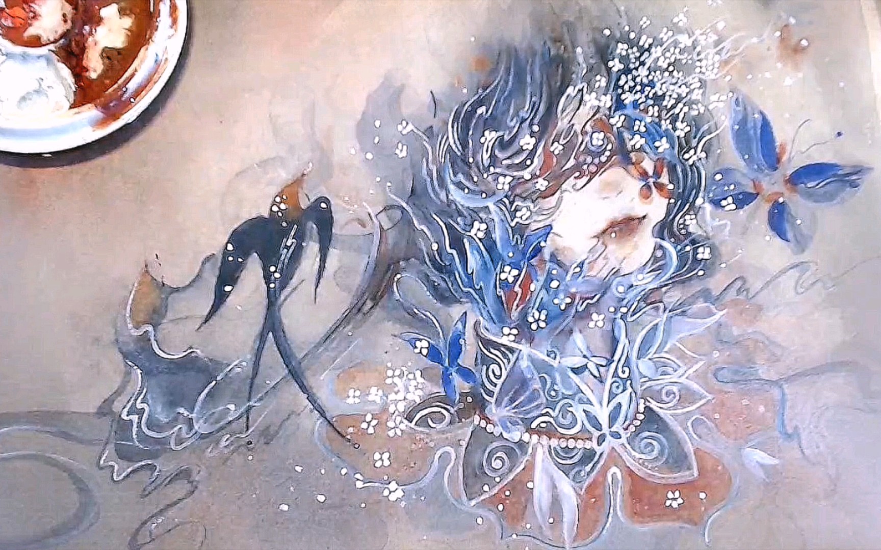 【花清隐水彩】如果可以,青灯古佛,一世安好,不问世俗