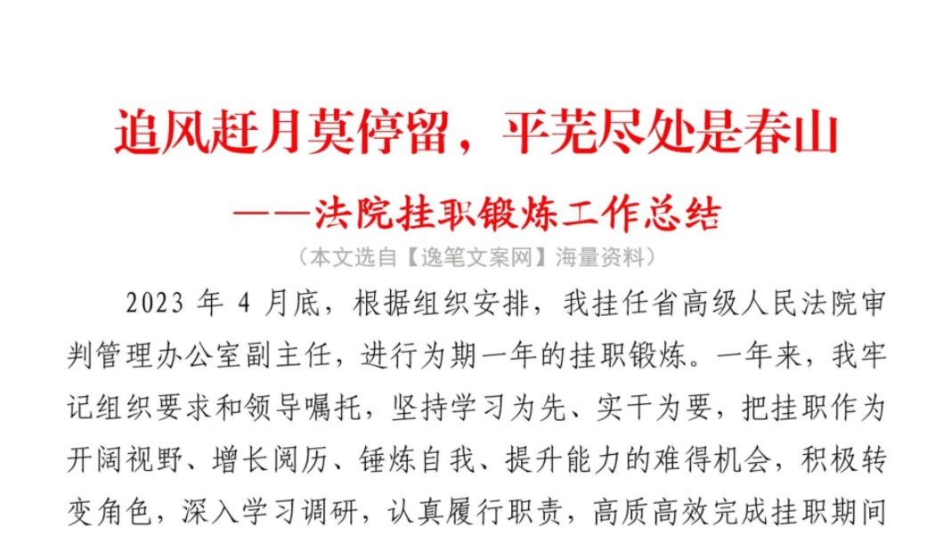 (3300字)法院挂职锻炼工作总结❗面面俱到,思路和亮点令人喜欢,笔杆子精选范文,收藏起来❗️哔哩哔哩bilibili