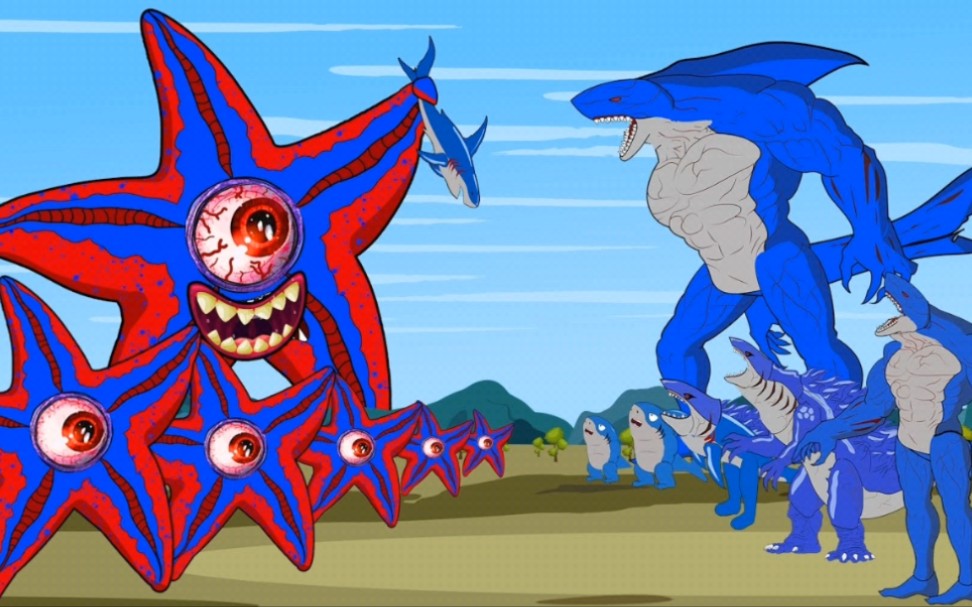 海星怪兽与鲨鱼哥斯拉家族展开世界大战
