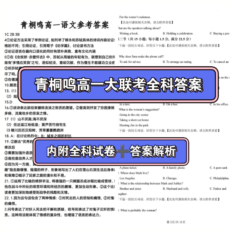 11.14河南青桐鸣高一11月期中考试联考全科答案