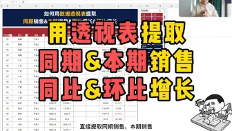 (一次讲完)用透视表提取，同期&本期销售&同比&环比增长