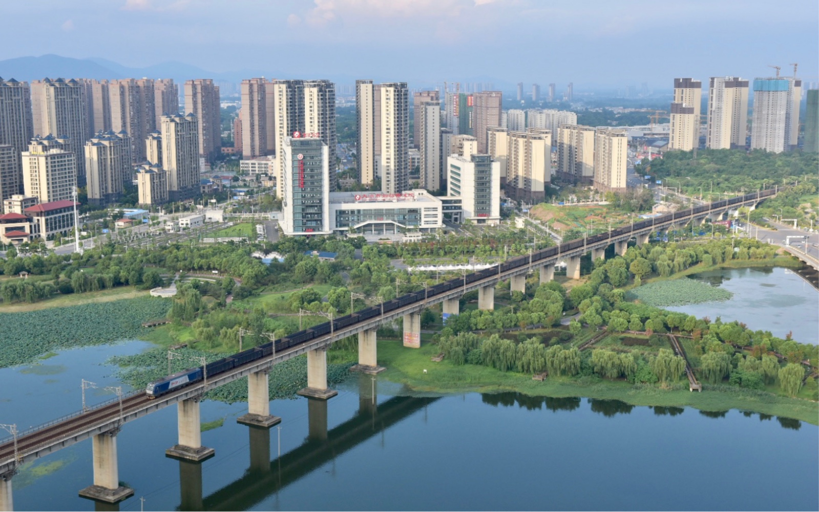 武九铁路货列跨过大冶尹家湖