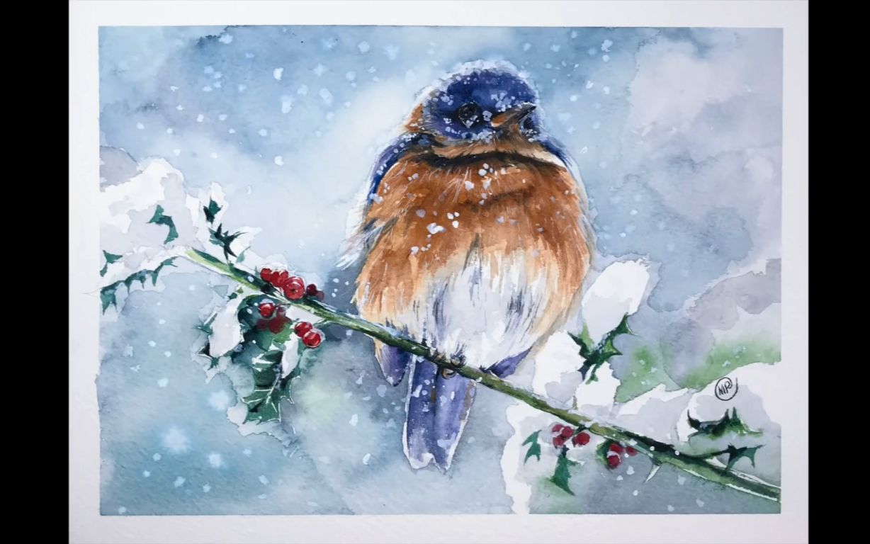 水彩动物教程用水彩画一只冰雪中鸟