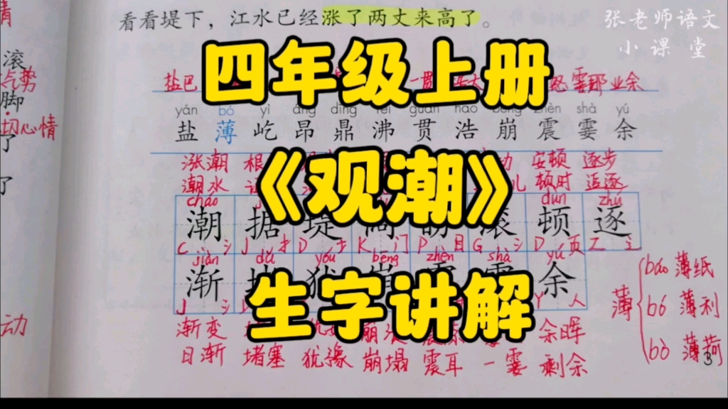 四年级上册:《观潮》生字讲解,了解四年级生字学习的不同之处,把握更多方法技巧!哔哩哔哩bilibili