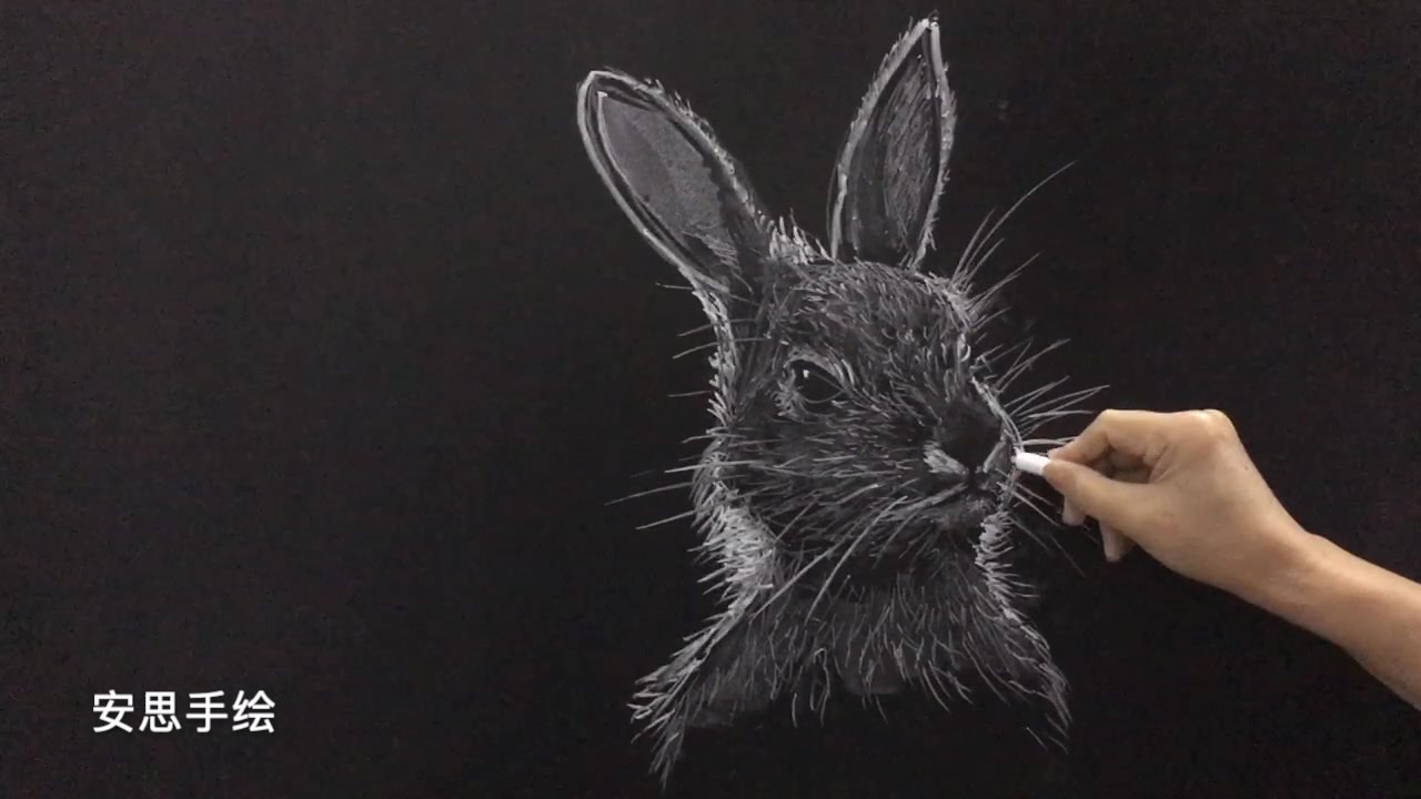《粉笔画》逆光下的小兔怎么画在黑板上,效果惊人
