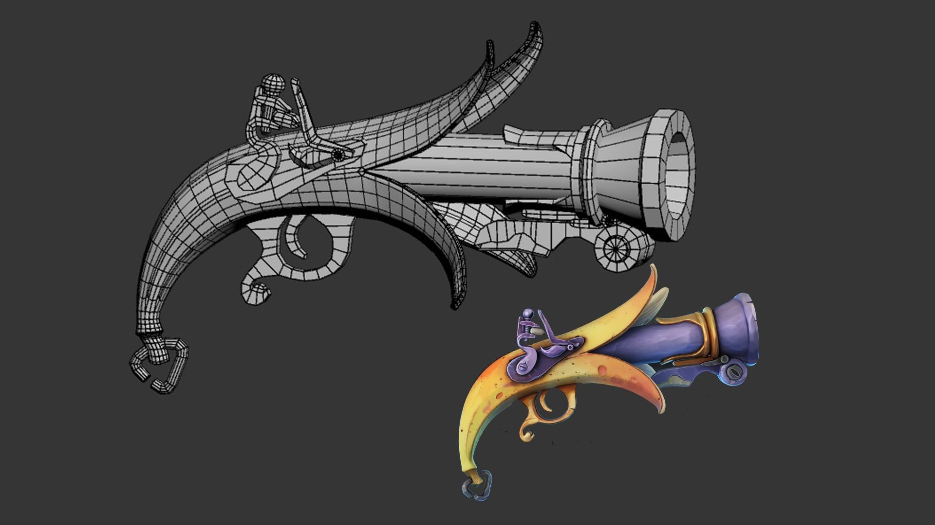 3dmax游戏武器"香蕉枪"模型建模,零基础布线思路 光速掌握模型制作