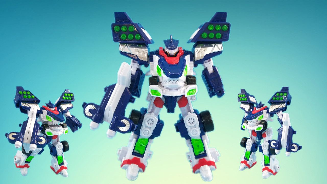 迷你特工队巨鲨机甲玩具开箱,可以变身战车的变形机甲,玩具开箱试玩