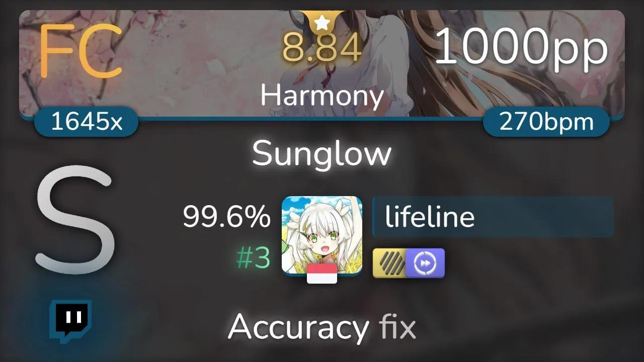 [Live] lifeline | Yamajet feat. Hiura Masako  Sunglow [Harmony] +HDDT 99.6% {#3OSU