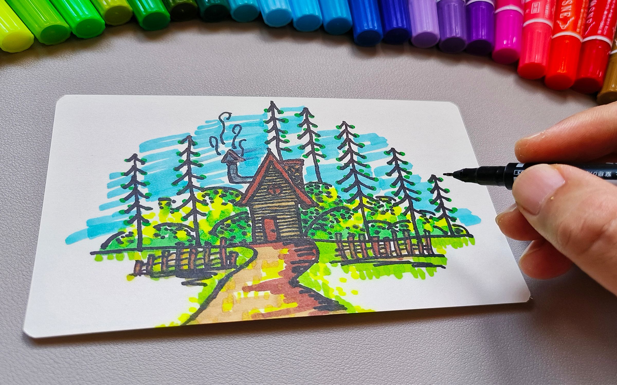 林中小屋图片绘画图片