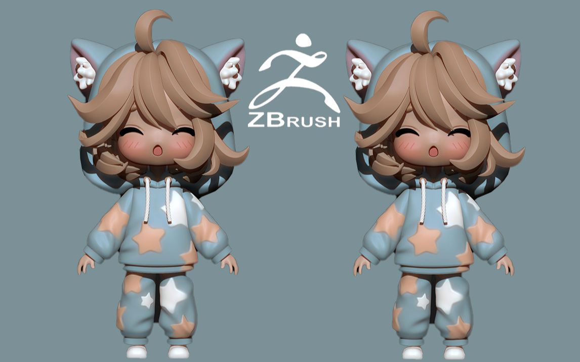 【zbrush新手教程】超可爱q版娃娃手办模型雕刻,萌新必看建模案例教学