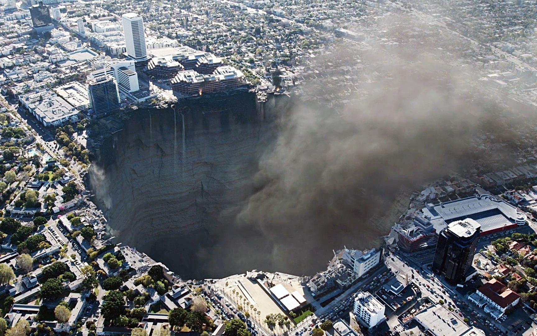 美国洛杉矶突然陷落,惊现巨型天坑,科学家们被里边的东西惊住了