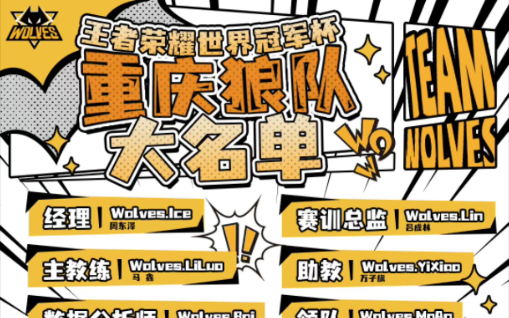 2023王者世冠kpl赛区选手大名单(海报版)【狼队/ttg/ag/dyg/drg/estar