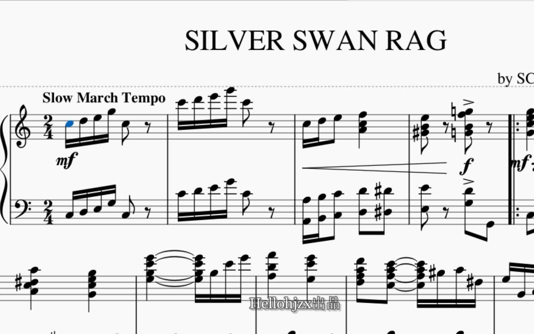 [图]乔普林：《银色的天鹅雷格（C大调版）》-Scott Joplin：Silver Swan Rag（1914出版）