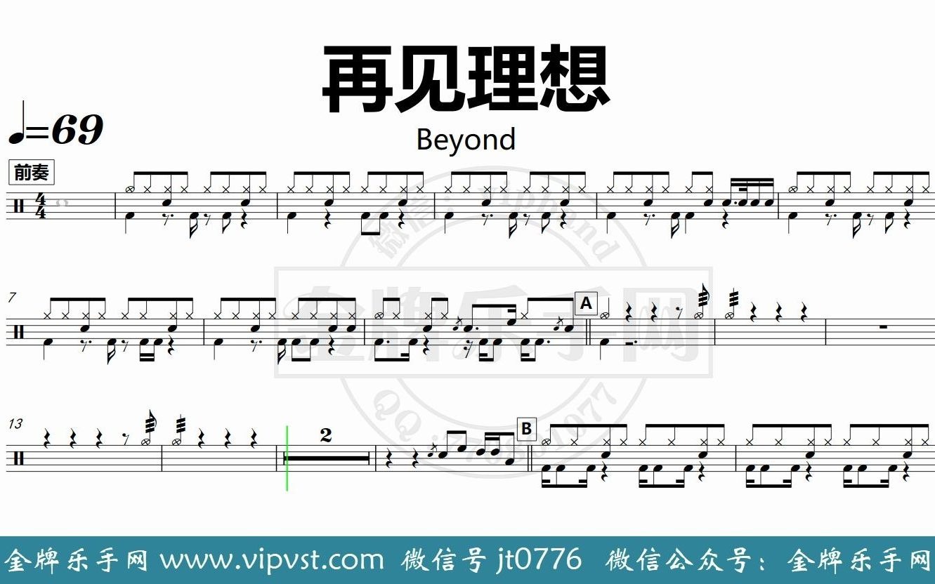 beyond - 再见理想 鼓谱 动态鼓谱 无鼓伴奏 drum cover 节拍器