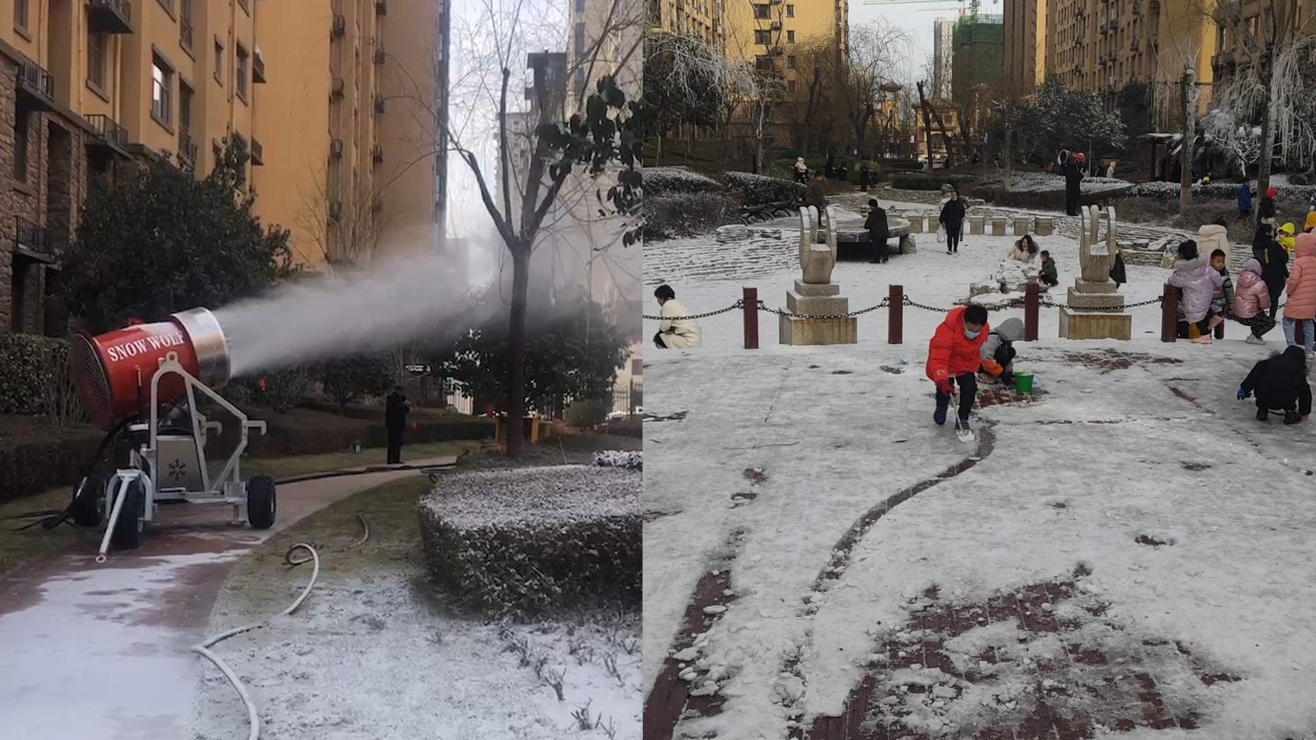 山西一小区买造雪机人工降雪,物业:成都下雪,北方也要看到