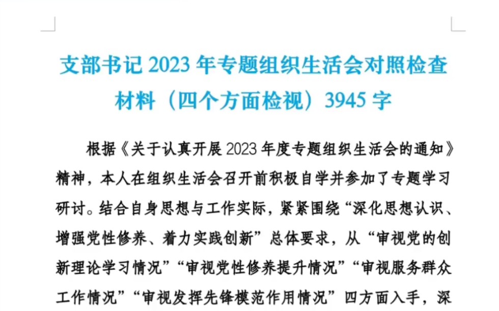 支部书记2023年专题组织生活会对照检查材料(四个方面检视)3945字哔哩哔哩bilibili