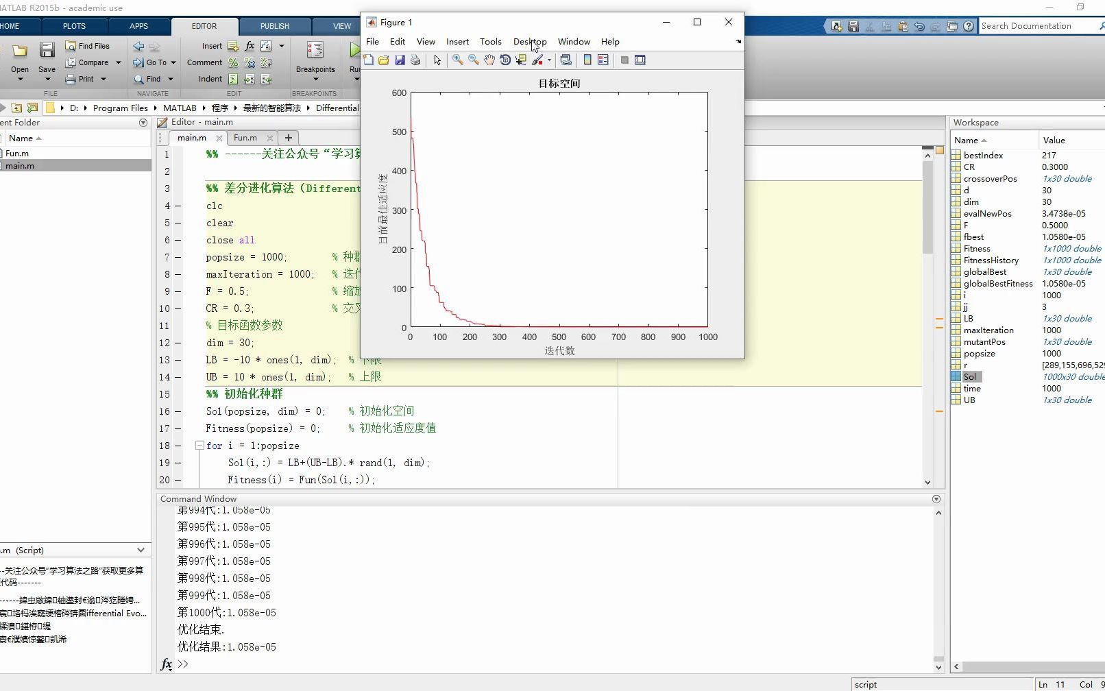 [图]差分进化算法（DE）MATLAB代码演示