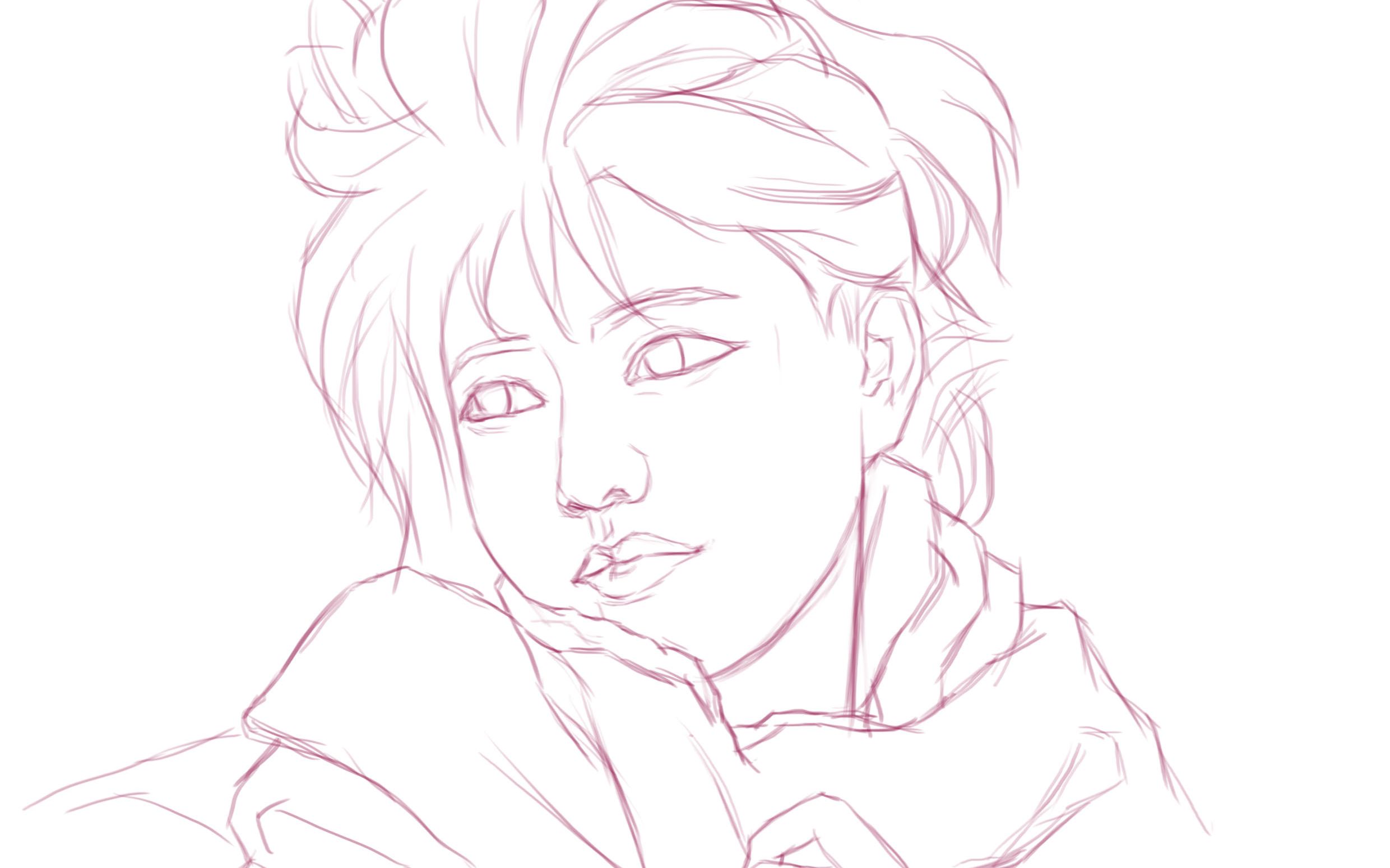 画一个小姐姐线稿单色稿