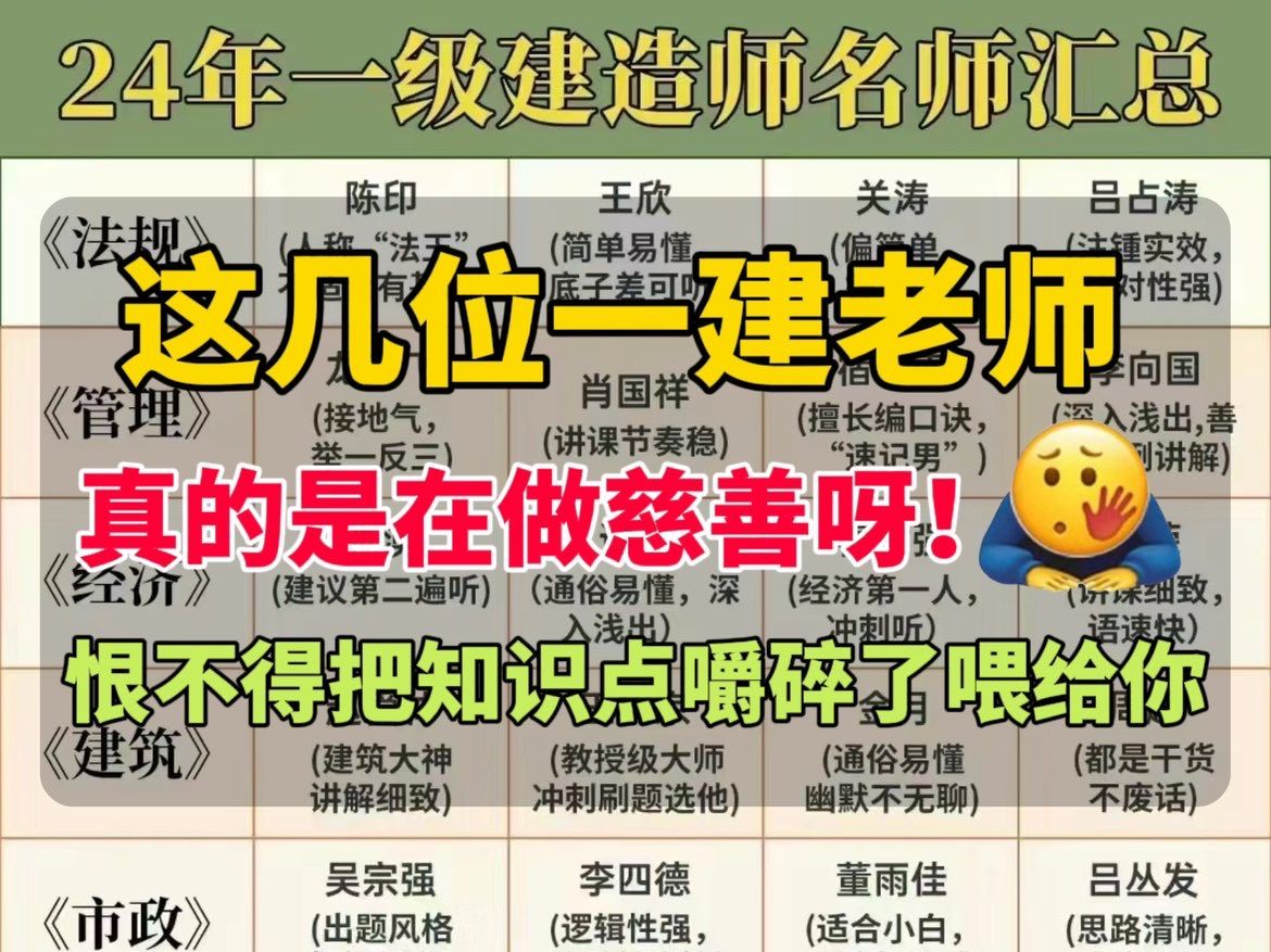 [图]【一建备考】听我的！别再花冤枉钱买网课了，B站上这几位一建老师恨不得把知识点嚼碎了喂给你！